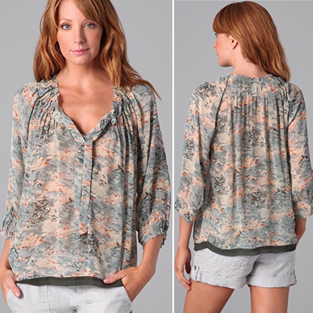 Joie Perry Watercolor Blouse Green